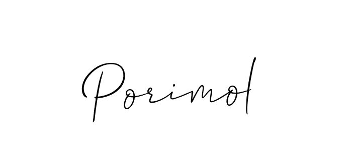 Use a signature maker to create a handwritten signature online. With this signature software, you can design (Allison_Script) your own signature for name Porimol. Porimol signature style 2 images and pictures png