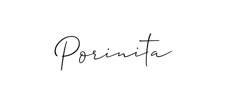 The best way (Allison_Script) to make a short signature is to pick only two or three words in your name. The name Porinita include a total of six letters. For converting this name. Porinita signature style 2 images and pictures png