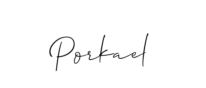 Design your own signature with our free online signature maker. With this signature software, you can create a handwritten (Allison_Script) signature for name Porkael. Porkael signature style 2 images and pictures png