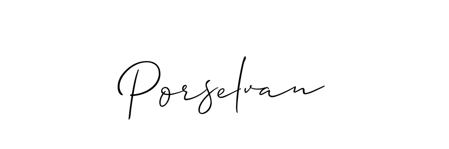Use a signature maker to create a handwritten signature online. With this signature software, you can design (Allison_Script) your own signature for name Porselvan. Porselvan signature style 2 images and pictures png