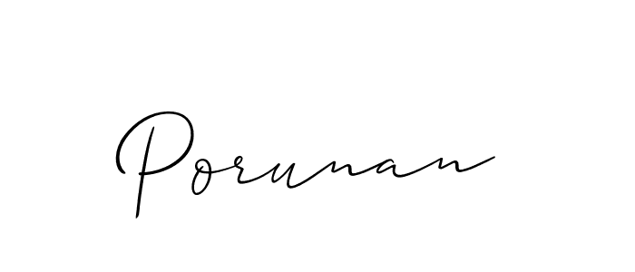 The best way (Allison_Script) to make a short signature is to pick only two or three words in your name. The name Porunan include a total of six letters. For converting this name. Porunan signature style 2 images and pictures png