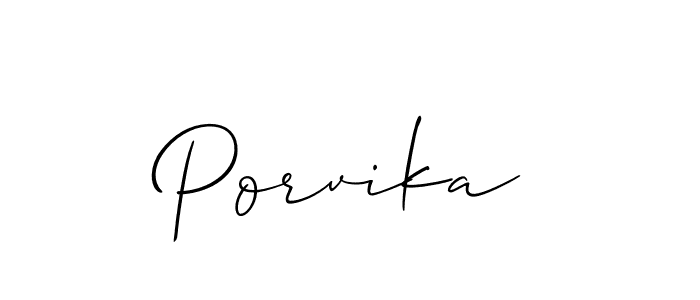 The best way (Allison_Script) to make a short signature is to pick only two or three words in your name. The name Porvika include a total of six letters. For converting this name. Porvika signature style 2 images and pictures png