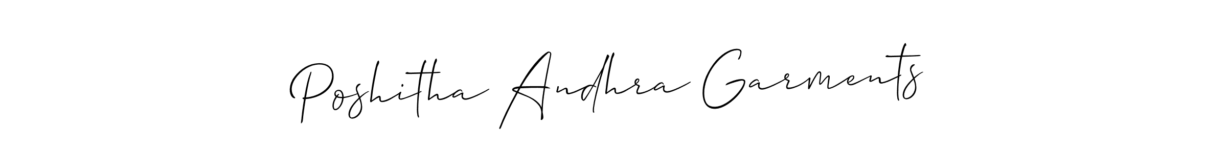 Make a short Poshitha Andhra Garments signature style. Manage your documents anywhere anytime using Allison_Script. Create and add eSignatures, submit forms, share and send files easily. Poshitha Andhra Garments signature style 2 images and pictures png