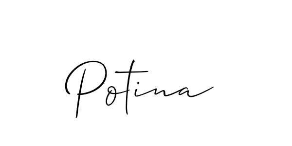 The best way (Allison_Script) to make a short signature is to pick only two or three words in your name. The name Potina include a total of six letters. For converting this name. Potina signature style 2 images and pictures png