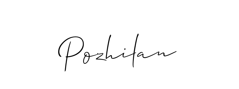 The best way (Allison_Script) to make a short signature is to pick only two or three words in your name. The name Pozhilan include a total of six letters. For converting this name. Pozhilan signature style 2 images and pictures png