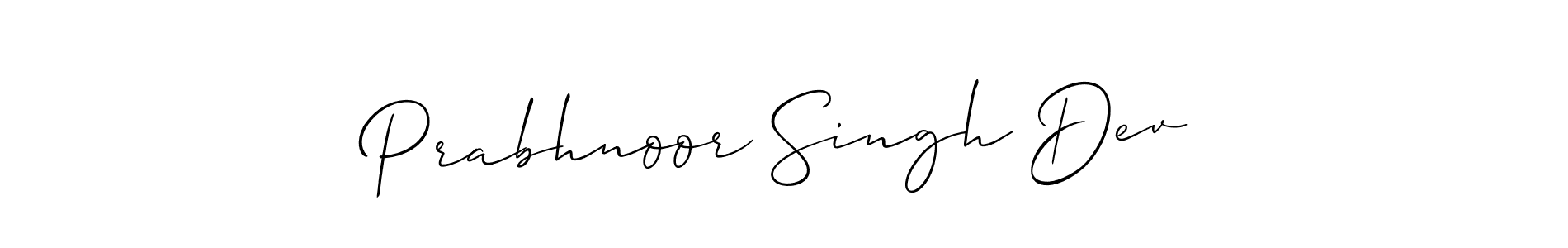 Allison_Script is a professional signature style that is perfect for those who want to add a touch of class to their signature. It is also a great choice for those who want to make their signature more unique. Get Prabhnoor Singh Dev name to fancy signature for free. Prabhnoor Singh Dev signature style 2 images and pictures png