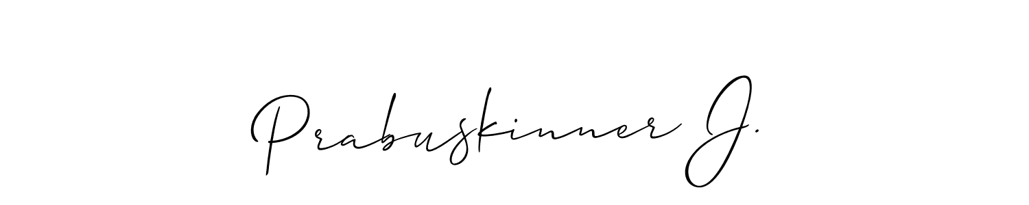 The best way (Allison_Script) to make a short signature is to pick only two or three words in your name. The name Prabuskinner J. include a total of six letters. For converting this name. Prabuskinner J. signature style 2 images and pictures png