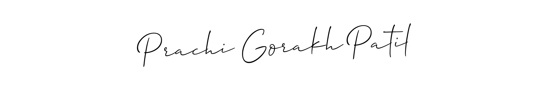 The best way (Allison_Script) to make a short signature is to pick only two or three words in your name. The name Prachi Gorakh Patil include a total of six letters. For converting this name. Prachi Gorakh Patil signature style 2 images and pictures png