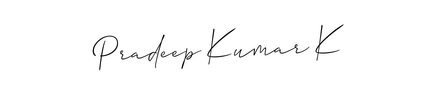 Pradeep Kumar K stylish signature style. Best Handwritten Sign (Allison_Script) for my name. Handwritten Signature Collection Ideas for my name Pradeep Kumar K. Pradeep Kumar K signature style 2 images and pictures png