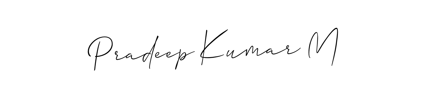 You should practise on your own different ways (Allison_Script) to write your name (Pradeep Kumar M) in signature. don't let someone else do it for you. Pradeep Kumar M signature style 2 images and pictures png