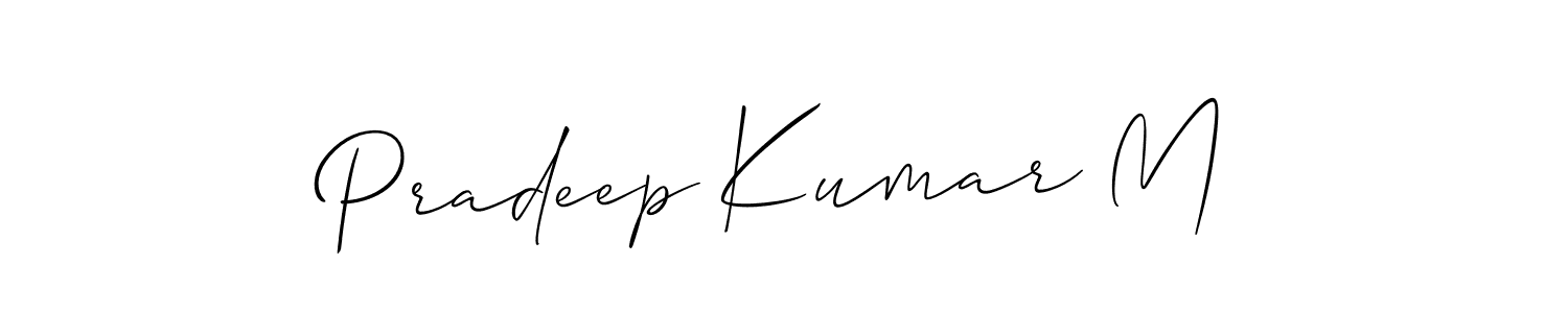 You should practise on your own different ways (Allison_Script) to write your name (Pradeep Kumar M) in signature. don't let someone else do it for you. Pradeep Kumar M signature style 2 images and pictures png