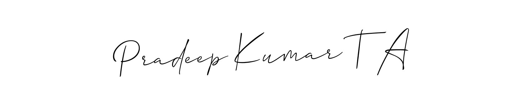 if you are searching for the best signature style for your name Pradeep Kumar T A. so please give up your signature search. here we have designed multiple signature styles  using Allison_Script. Pradeep Kumar T A signature style 2 images and pictures png