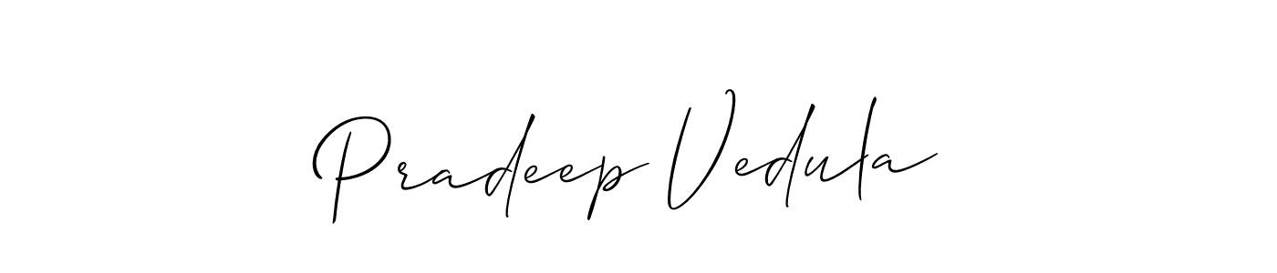 Create a beautiful signature design for name Pradeep Vedula. With this signature (Allison_Script) fonts, you can make a handwritten signature for free. Pradeep Vedula signature style 2 images and pictures png
