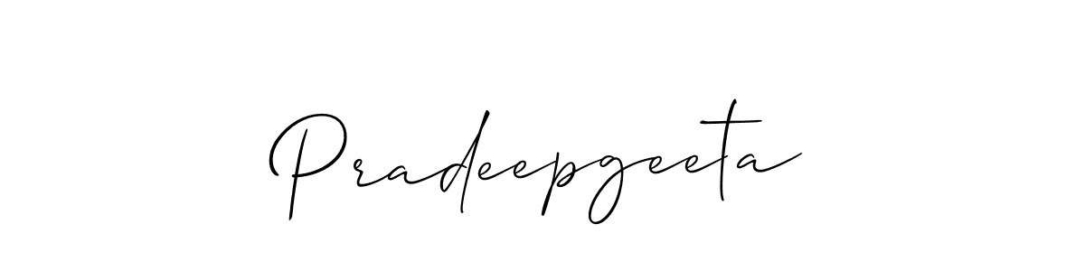 Make a beautiful signature design for name Pradeepgeeta. With this signature (Allison_Script) style, you can create a handwritten signature for free. Pradeepgeeta signature style 2 images and pictures png