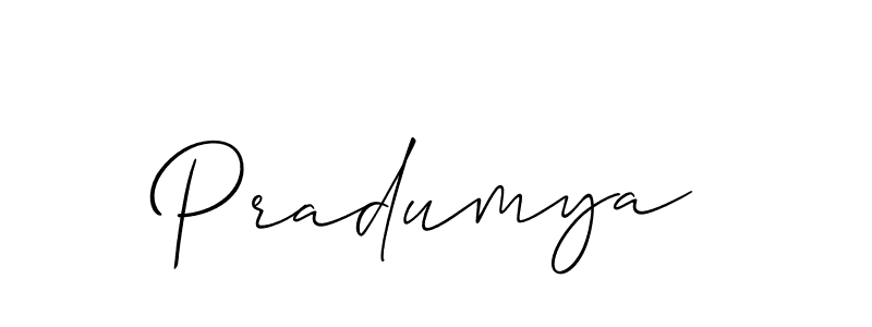 Create a beautiful signature design for name Pradumya. With this signature (Allison_Script) fonts, you can make a handwritten signature for free. Pradumya signature style 2 images and pictures png