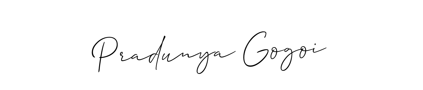 This is the best signature style for the Pradunya Gogoi name. Also you like these signature font (Allison_Script). Mix name signature. Pradunya Gogoi signature style 2 images and pictures png