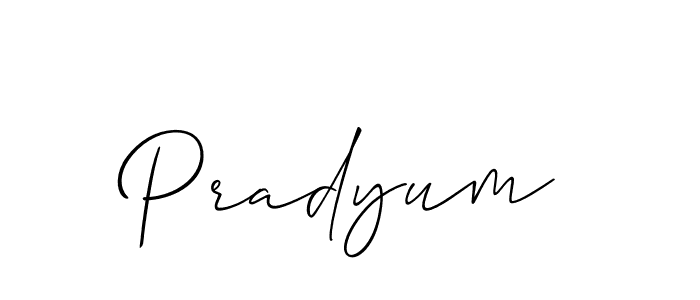 Make a beautiful signature design for name Pradyum. With this signature (Allison_Script) style, you can create a handwritten signature for free. Pradyum signature style 2 images and pictures png