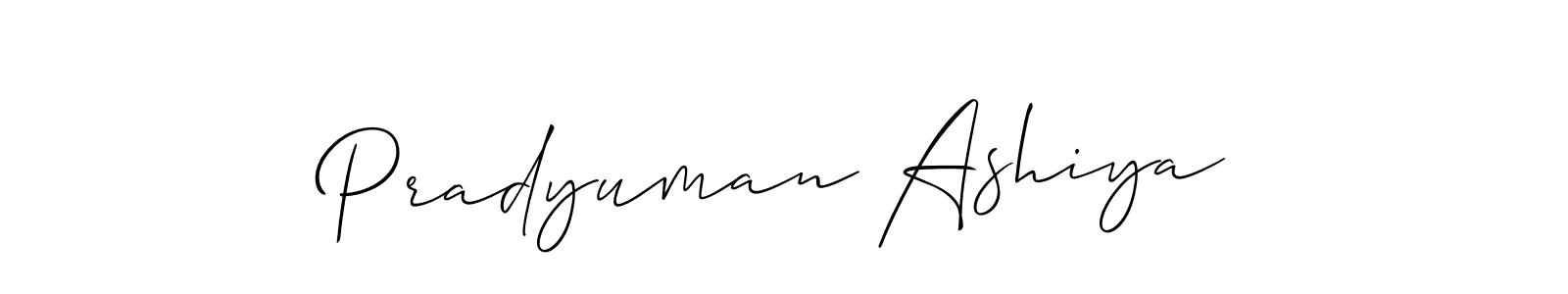 Create a beautiful signature design for name Pradyuman Ashiya. With this signature (Allison_Script) fonts, you can make a handwritten signature for free. Pradyuman Ashiya signature style 2 images and pictures png