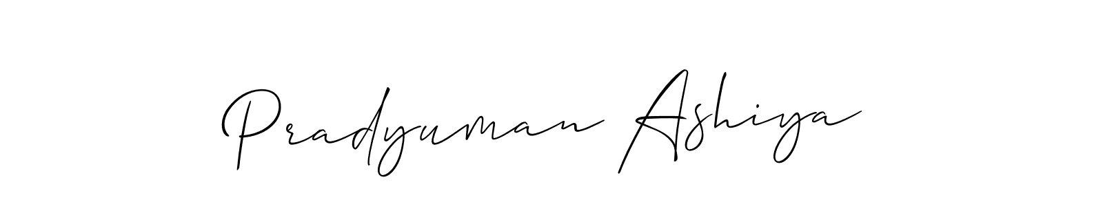 Make a beautiful signature design for name Pradyuman Ashiya. With this signature (Allison_Script) style, you can create a handwritten signature for free. Pradyuman Ashiya signature style 2 images and pictures png