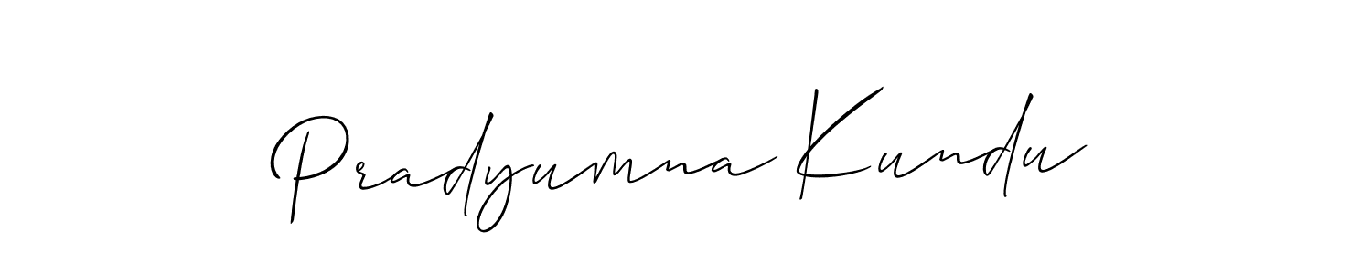 Create a beautiful signature design for name Pradyumna Kundu. With this signature (Allison_Script) fonts, you can make a handwritten signature for free. Pradyumna Kundu signature style 2 images and pictures png