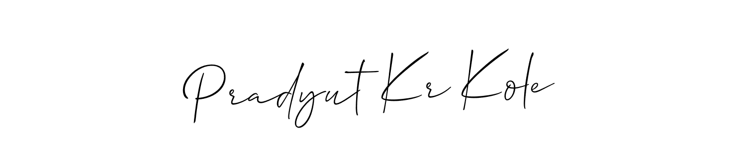 You should practise on your own different ways (Allison_Script) to write your name (Pradyut Kr Kole) in signature. don't let someone else do it for you. Pradyut Kr Kole signature style 2 images and pictures png