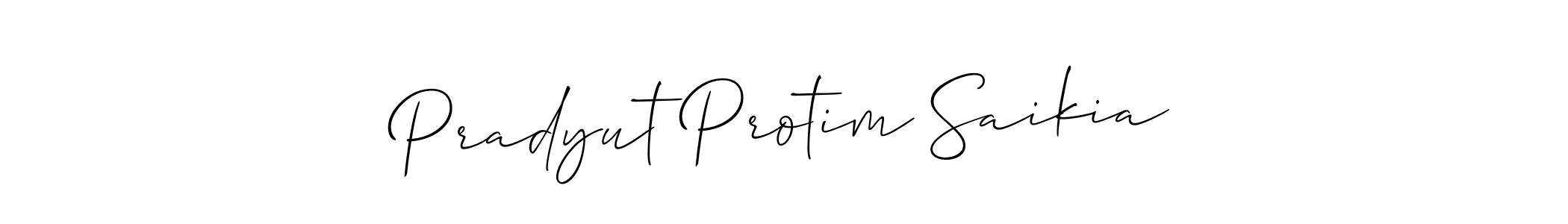 The best way (Allison_Script) to make a short signature is to pick only two or three words in your name. The name Pradyut Protim Saikia include a total of six letters. For converting this name. Pradyut Protim Saikia signature style 2 images and pictures png