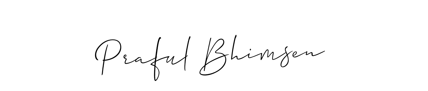 The best way (Allison_Script) to make a short signature is to pick only two or three words in your name. The name Praful Bhimsen include a total of six letters. For converting this name. Praful Bhimsen signature style 2 images and pictures png