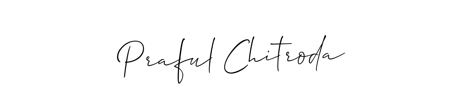 The best way (Allison_Script) to make a short signature is to pick only two or three words in your name. The name Praful Chitroda include a total of six letters. For converting this name. Praful Chitroda signature style 2 images and pictures png