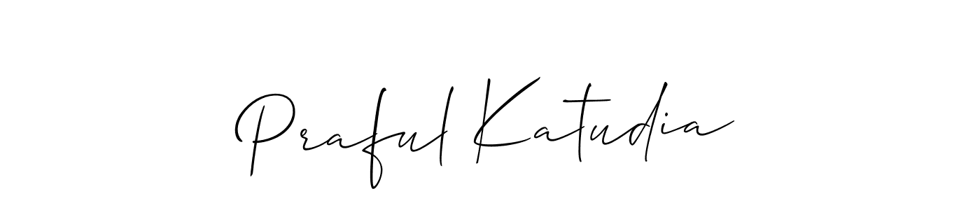 How to Draw Praful Katudia signature style? Allison_Script is a latest design signature styles for name Praful Katudia. Praful Katudia signature style 2 images and pictures png