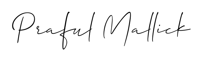 A stylish, flowing autograph style designed for name Praful Mallick using Allison_Script typography. Perfect for digital creative projects. Praful Mallick signature style 2 images and pictures png