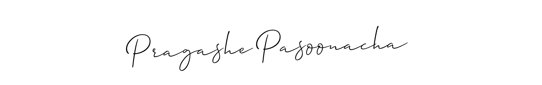 The best way (Allison_Script) to make a short signature is to pick only two or three words in your name. The name Pragashe Pasoonacha include a total of six letters. For converting this name. Pragashe Pasoonacha signature style 2 images and pictures png