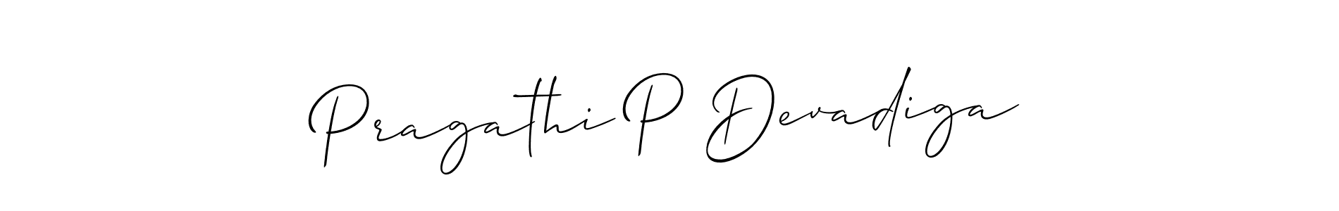 Create a beautiful signature design for name Pragathi P Devadiga. With this signature (Allison_Script) fonts, you can make a handwritten signature for free. Pragathi P Devadiga signature style 2 images and pictures png