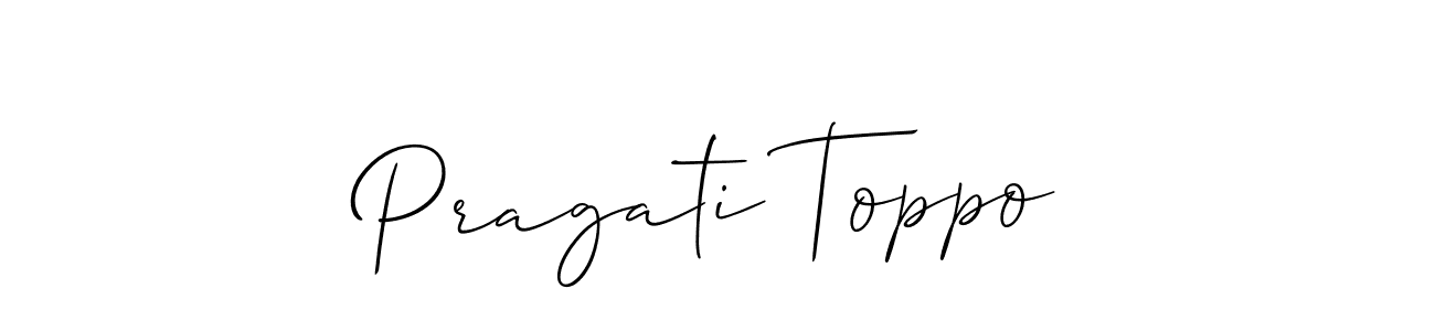 Similarly Allison_Script is the best handwritten signature design. Signature creator online .You can use it as an online autograph creator for name Pragati Toppo. Pragati Toppo signature style 2 images and pictures png