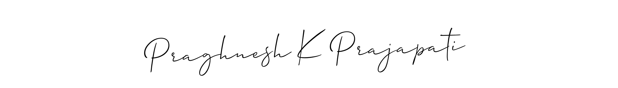 The best way (Allison_Script) to make a short signature is to pick only two or three words in your name. The name Praghnesh K Prajapati include a total of six letters. For converting this name. Praghnesh K Prajapati signature style 2 images and pictures png