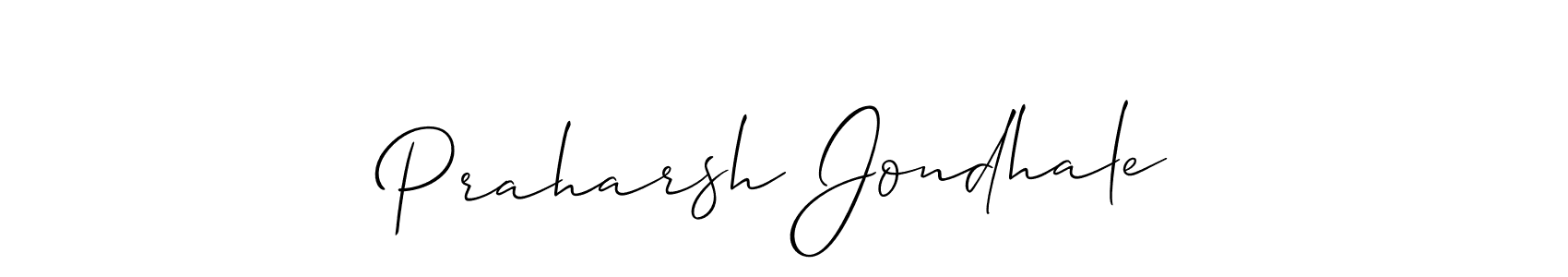 The best way (Allison_Script) to make a short signature is to pick only two or three words in your name. The name Praharsh Jondhale include a total of six letters. For converting this name. Praharsh Jondhale signature style 2 images and pictures png