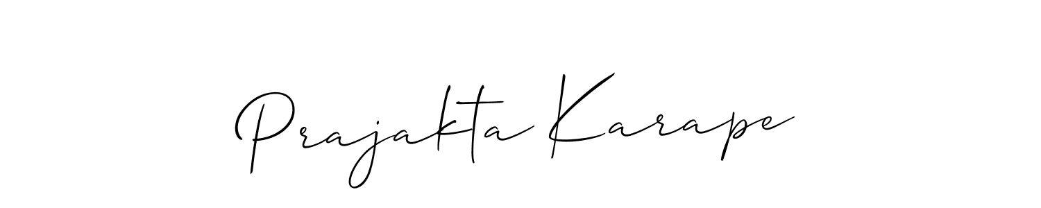 How to make Prajakta Karape name signature. Use Allison_Script style for creating short signs online. This is the latest handwritten sign. Prajakta Karape signature style 2 images and pictures png
