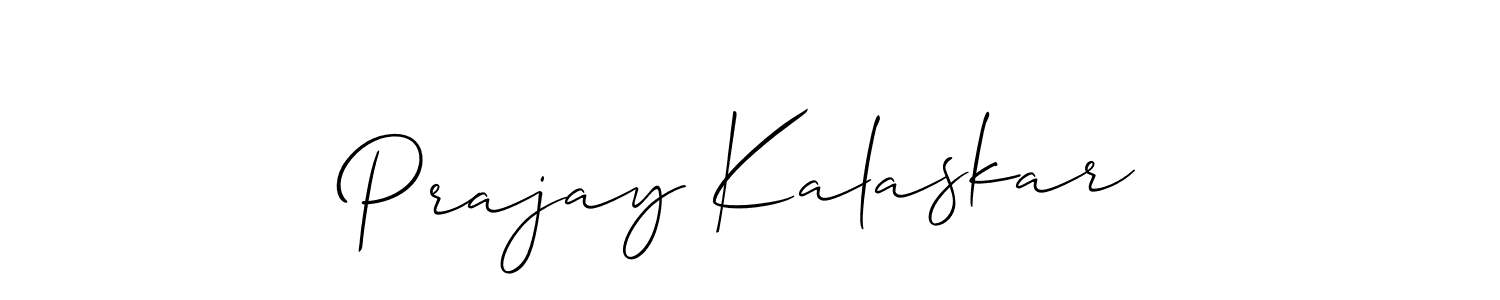 Allison_Script is a professional signature style that is perfect for those who want to add a touch of class to their signature. It is also a great choice for those who want to make their signature more unique. Get Prajay Kalaskar name to fancy signature for free. Prajay Kalaskar signature style 2 images and pictures png