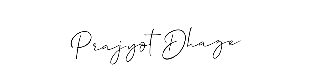 Allison_Script is a professional signature style that is perfect for those who want to add a touch of class to their signature. It is also a great choice for those who want to make their signature more unique. Get Prajyot Dhage name to fancy signature for free. Prajyot Dhage signature style 2 images and pictures png