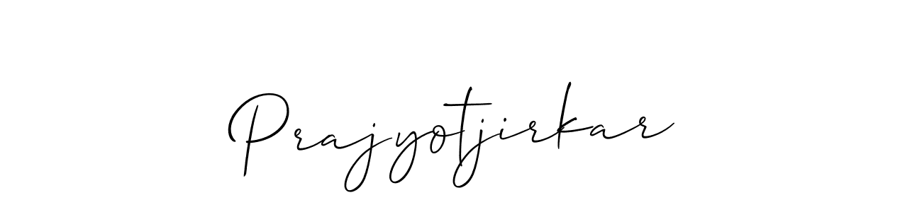 Also You can easily find your signature by using the search form. We will create Prajyotjirkar name handwritten signature images for you free of cost using Allison_Script sign style. Prajyotjirkar signature style 2 images and pictures png