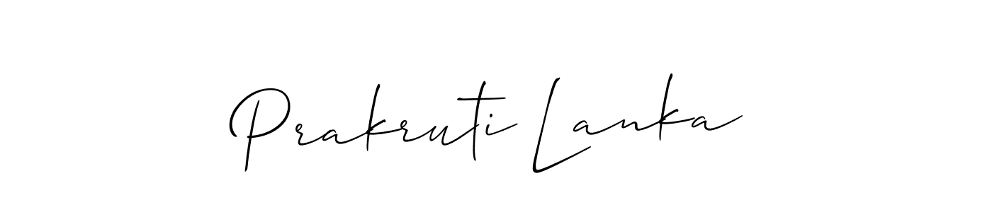 Allison_Script is a professional signature style that is perfect for those who want to add a touch of class to their signature. It is also a great choice for those who want to make their signature more unique. Get Prakruti Lanka name to fancy signature for free. Prakruti Lanka signature style 2 images and pictures png
