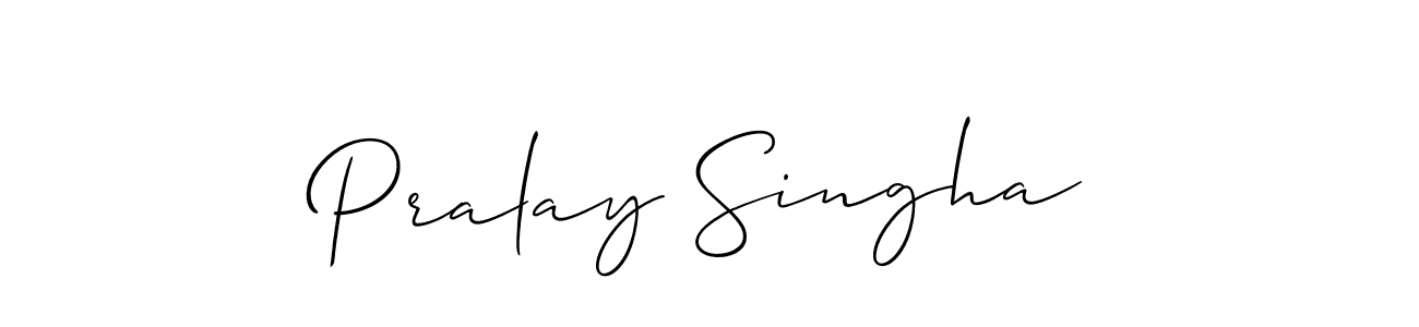 Also You can easily find your signature by using the search form. We will create Pralay Singha name handwritten signature images for you free of cost using Allison_Script sign style. Pralay Singha signature style 2 images and pictures png