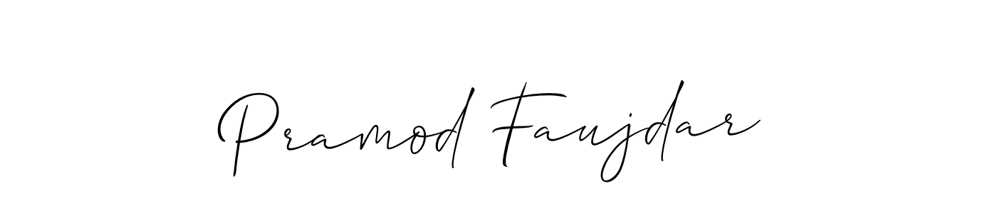 Create a beautiful signature design for name Pramod Faujdar. With this signature (Allison_Script) fonts, you can make a handwritten signature for free. Pramod Faujdar signature style 2 images and pictures png