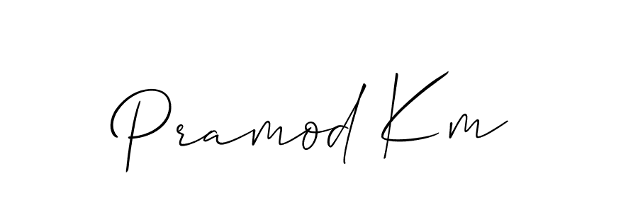 Create a beautiful signature design for name Pramod Km. With this signature (Allison_Script) fonts, you can make a handwritten signature for free. Pramod Km signature style 2 images and pictures png