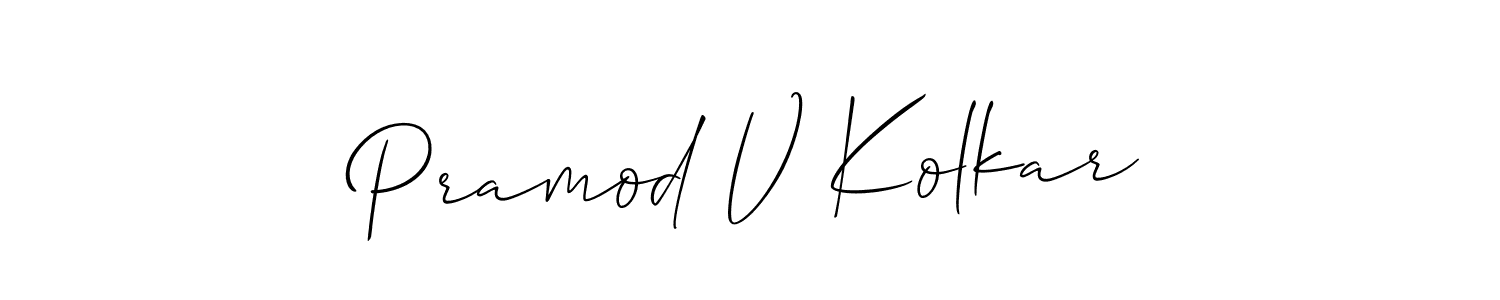 Allison_Script is a professional signature style that is perfect for those who want to add a touch of class to their signature. It is also a great choice for those who want to make their signature more unique. Get Pramod V Kolkar name to fancy signature for free. Pramod V Kolkar signature style 2 images and pictures png