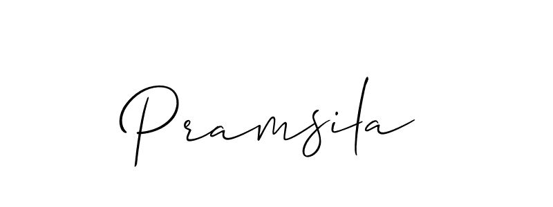 The best way (Allison_Script) to make a short signature is to pick only two or three words in your name. The name Pramsila include a total of six letters. For converting this name. Pramsila signature style 2 images and pictures png