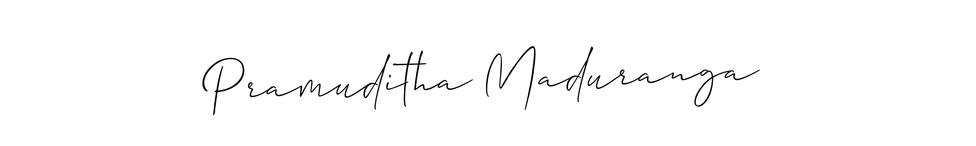 How to make Pramuditha Maduranga signature? Allison_Script is a professional autograph style. Create handwritten signature for Pramuditha Maduranga name. Pramuditha Maduranga signature style 2 images and pictures png