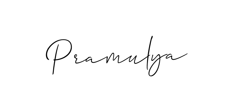 Create a beautiful signature design for name Pramulya. With this signature (Allison_Script) fonts, you can make a handwritten signature for free. Pramulya signature style 2 images and pictures png