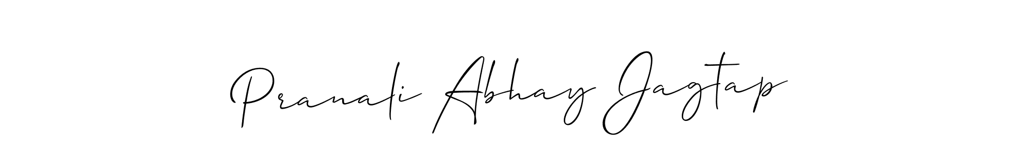 if you are searching for the best signature style for your name Pranali Abhay Jagtap. so please give up your signature search. here we have designed multiple signature styles  using Allison_Script. Pranali Abhay Jagtap signature style 2 images and pictures png