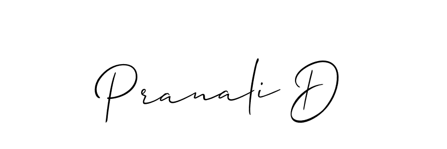 The best way (Allison_Script) to make a short signature is to pick only two or three words in your name. The name Pranali D include a total of six letters. For converting this name. Pranali D signature style 2 images and pictures png