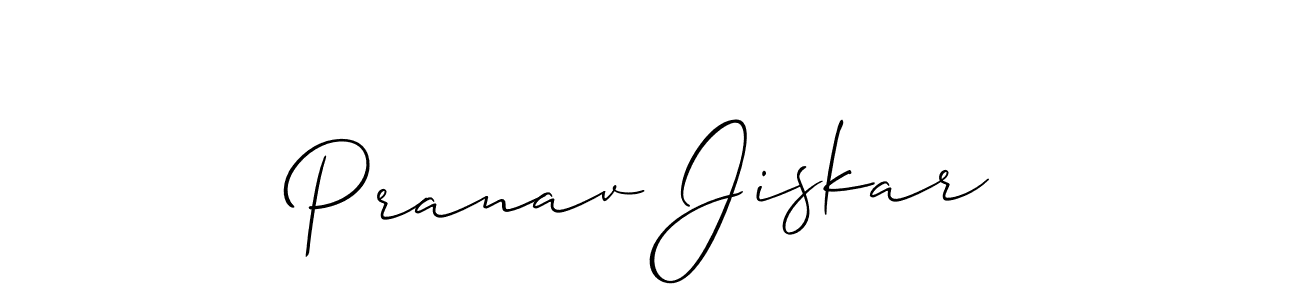 How to make Pranav Jiskar name signature. Use Allison_Script style for creating short signs online. This is the latest handwritten sign. Pranav Jiskar signature style 2 images and pictures png